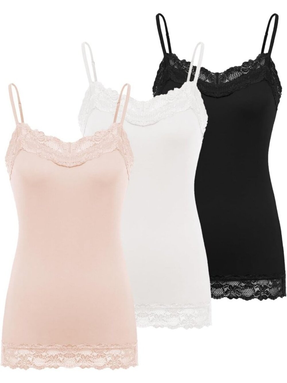 Adjustable Spaghetti Strap Lace Trim Cami Tunic Tank Top - 3 Pack for Women